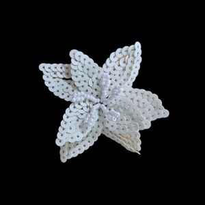Vintage Brooch White Sequin & Seed Bead Summer Flower Pin 2.5" Diameter Unique
